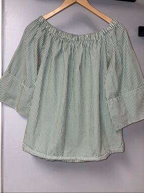 Free Assembly Stripped Statement Sleeve On/Off Shoulder Sz L